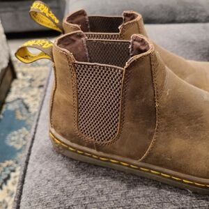 Dr. Martens Brown Leather Ankle Boots with Yellow Stitching